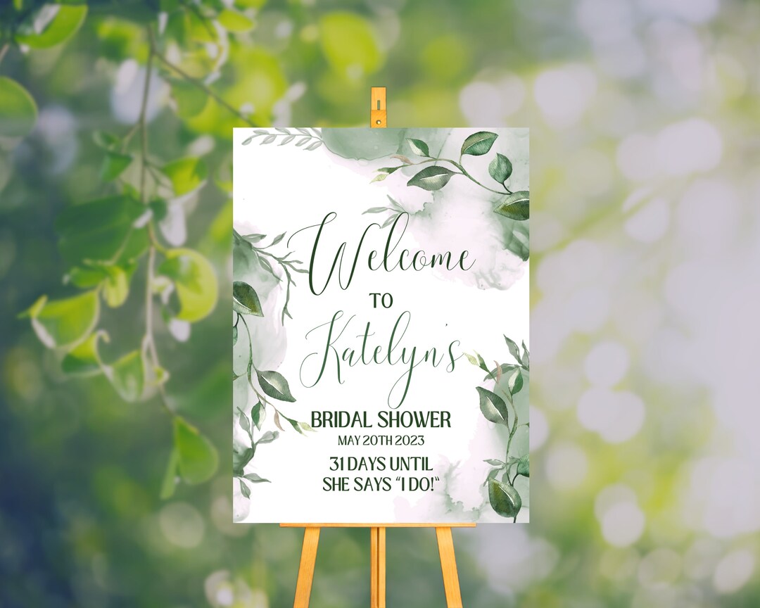 Watercolor Greenery Bridal Shower Welcome Sign Digital Template - Etsy