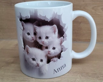 Personalisierte Tasse mit Katzen | Katzentasse | Namenstasse | Kindertasse