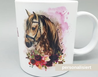 personalisierte Keramiktasse  "Pferd mit Name" - Kindertasse - Keramik