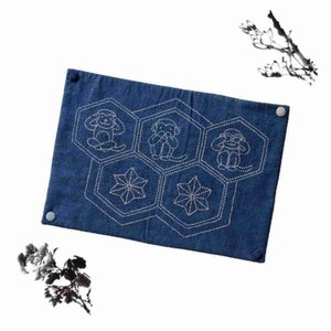 Japanischer Sashiko Tischläufer Set Anfänger, Sashiko Platzset, Sashiko Teematte, Handstickerei Kit, Japanische Sashiko Stickerei DIY Kit