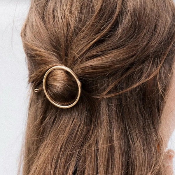 Gold Hair Clip, Stylish Hair Clip, Circle Hair Accessory, Geometric Gold Hair Clip, Minimal French Barrette