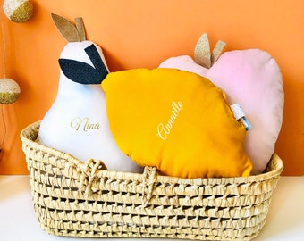 Coussin personnalisé décoration chambre bébé, coussin fruit, citron, pomme, poire