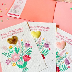 Carte à planter et pin's coeur en résine, cadeau personnalisé nounou, assmat, astem, maîtresse image 3