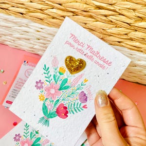 Carte à planter et pin's coeur en résine, cadeau personnalisé nounou, assmat, astem, maîtresse image 7