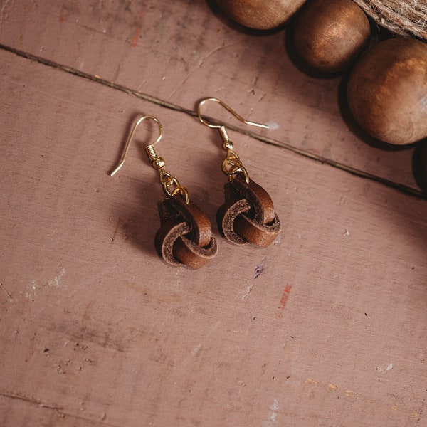 Leather knot earrings | mini knot| hand Tied Leather Knot Earring | Repurposed Scrap Leather Earring | Upcycled | Delicate  | Lightweight