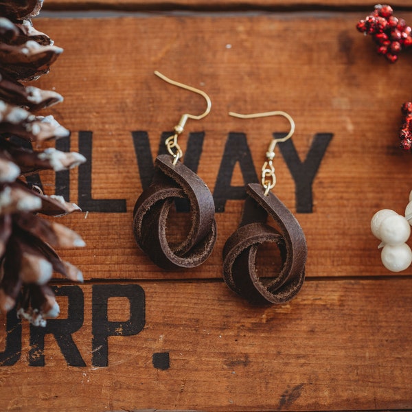 Chocolate Brown Leather Knot Earrings | Brown Leather | Knot | Handmade | Leather Jewelry | Leather Earrings | Scrap Leather | Gift | Modern