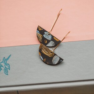 CC Half Circle Gold Black Leather Earrings