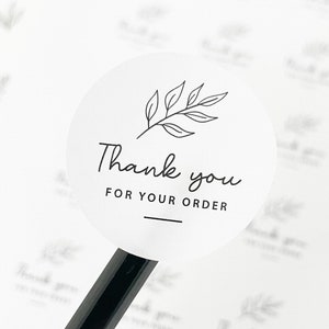 Eco-Friendly 'Thank You For Your Order' Leaf Print, White Round Stickers - 28 Stickers, Recyclable