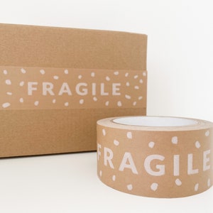 50mm x 50m Eco-Friendly Brown Fragile Paper Tape, Recyclable, Self Adhesive