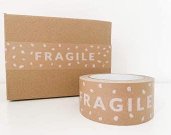 50mm x 50m Eco-Friendly Brown Fragile Paper Tape, Recyclable, Self Adhesive