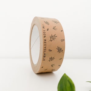 37.5mm x 50m Eco-Friendly Brown Paper Tape 'I'm 100% Recyclable' Leaf, Recyclable, Self Adhesive