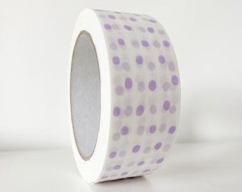 37.5mm x 50m Eco-Friendly Self Adhesive White Paper Tape, Lavender Polka Dots, Recyclable