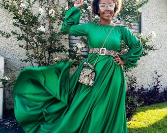 flowy emerald green dress