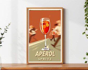 Impresión de Aperol Spritz / Impresión de cóctel vintage Aperol / Descarga digital de decoración de cocina / Arte mural divertido para mixólogos