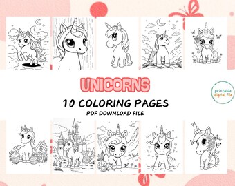 Páginas para colorear de unicornios / Libro digital para colorear imprimible para niños / Descarga divertida, educativa y acogedora
