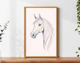 Dibujo de caballo imprimible / Impresión de animal vintage / Arte de caballo / Decoración de salón Descarga digital / Impresión de caballo para arte de pared / Boceto en blanco y negro