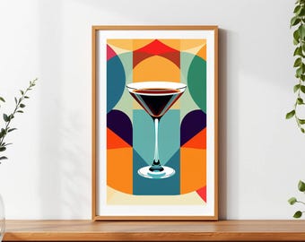 Impresión de martini espresso / Impresión de martini de cóctel vintage / Descarga digital de decoración de cocina / Arte mural divertido para mixólogos