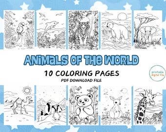 Dibujos para colorear de animales de todo el mundo / Libro para colorear imprimible para niños / Descarga digital divertida, educativa y acogedora