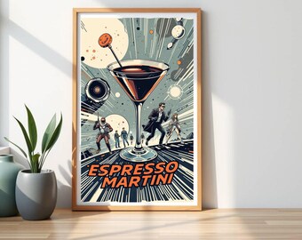 Impresión de espresso martini / Impresión de póster de cóctel vintage / Descarga digital de decoración de cocina / Arte de pared divertido para mixólogos