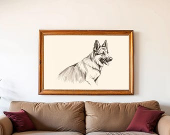 Lámina vintage de pastor alemán: decoración rústica de granja para amantes de los perros - Arte de pared imprimible