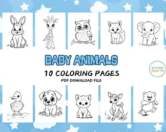Páginas para colorear de animales bebés / Libro digital para colorear imprimible para niños / Descarga divertida y educativa de animales