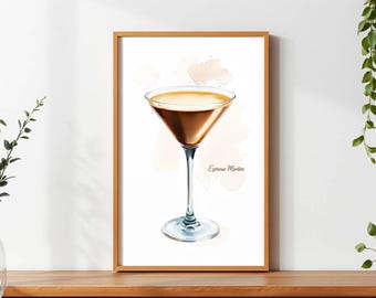 Impresión de martini espresso / Impresión de martini de cóctel vintage / Descarga digital de decoración de cocina / Arte mural divertido para mixólogos