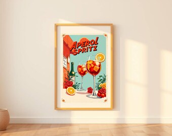 Impresión de Aperol Spritz / Impresión de cóctel vintage Aperol / Descarga digital de decoración de cocina / Arte mural divertido para mixólogos