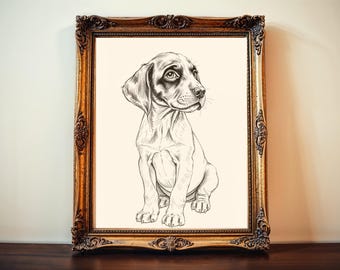 Braco de pelo corto vintage: decoración rústica de granja para amantes de los perros - Arte de pared imprimible