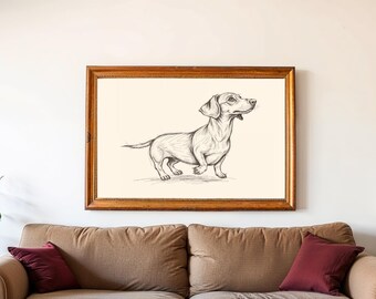 Lámina vintage de perro salchicha: decoración rústica de granja para amantes de los perros - Arte de pared imprimible