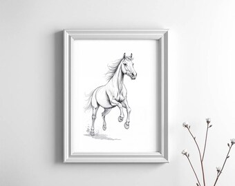 Dibujo de caballo imprimible / Impresión de animal vintage / Arte de caballo / Decoración de salón Descarga digital / Impresión de caballo para arte de pared / Boceto en blanco y negro