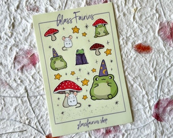 Cottagecore Frosch-Pilz-Aufkleberbogen, Vinyl-Aufkleber für Planer und Scrapbook
