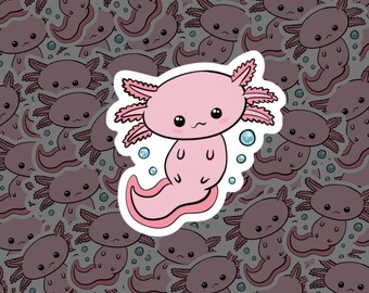 Pinker Kawaii-Axolotl-Vinylaufkleber, fröhlicher Tieraufkleber