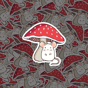Sticker petite souris et champignon, Sticker champignon, Sticker souris, Sticker souris mignon, Sticker mignon, Sticker souris Cottagecore, Cottagecore