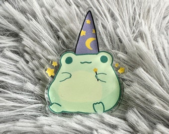 Frog Wizard Acrylic Pin, Frog Wizard Pin, Cute Frog Pin, Frog Wizard, Cottagecore Frog Pin, Acrylic Pin, Cottagecore Pin, Frog Lapel Pin