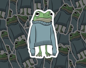 Frog in Sweater Sticker, Toad Sticker, Frog Sticker, Funny Frog Sticker, Sweater Frog, Long Sleeve Sweater, Water Resistant Sticker, Sticker
