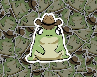 Cowboy Frog Sticker, Funny Toad Vinyl Decal, Water Resistant Matte Finish