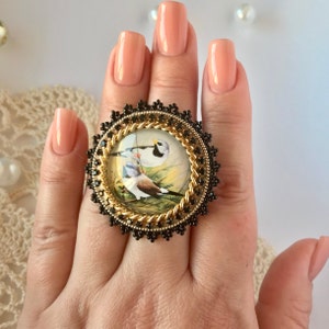 Unique Beaded Brooch with Glass Cabochon (Meadow), Bead Embroidery Pin, Japanese & Czech Beads