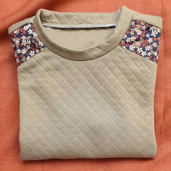 Sweatshirt femme matelassé, couleur: Taupe - Finition de tissu Liberty