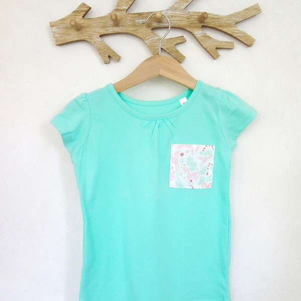 T-shirt Fille Vert avec poche Licorne