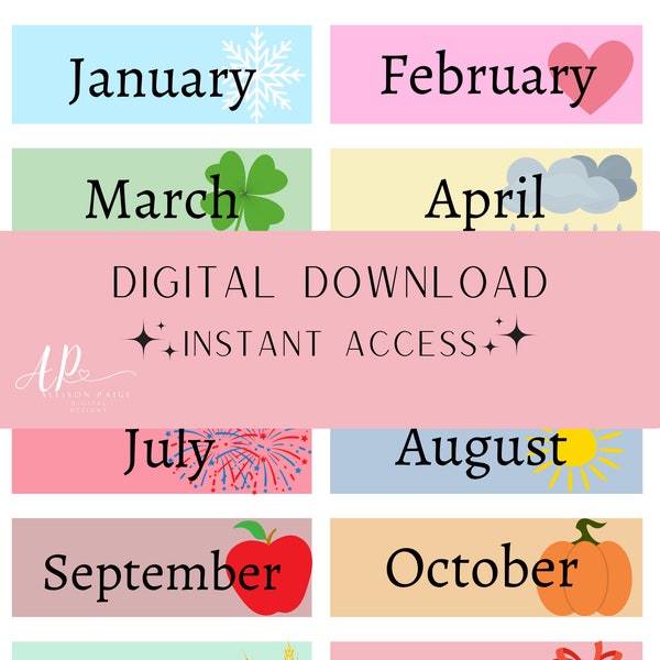 Months of the Year- Digital Download/ Printable