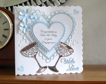 Handmade Personalised Engagement Card - Hearts & Flowers.