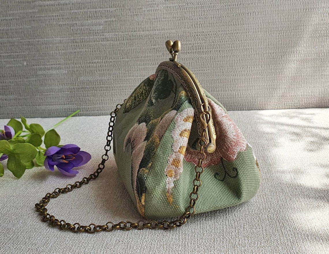 Kiss lock purse Unique gift Cosmetic pouch Small purse Etsy