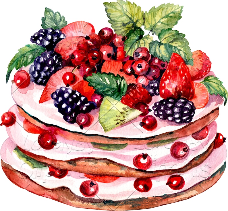 Desserts Watercolor Clipart Cake Watercolor Clipart Wedding Etsy