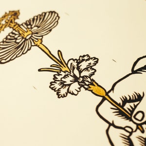 Hand with a Pink original linocut print