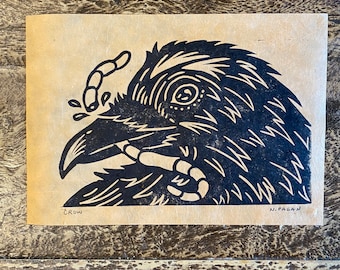 Crow original linocut print