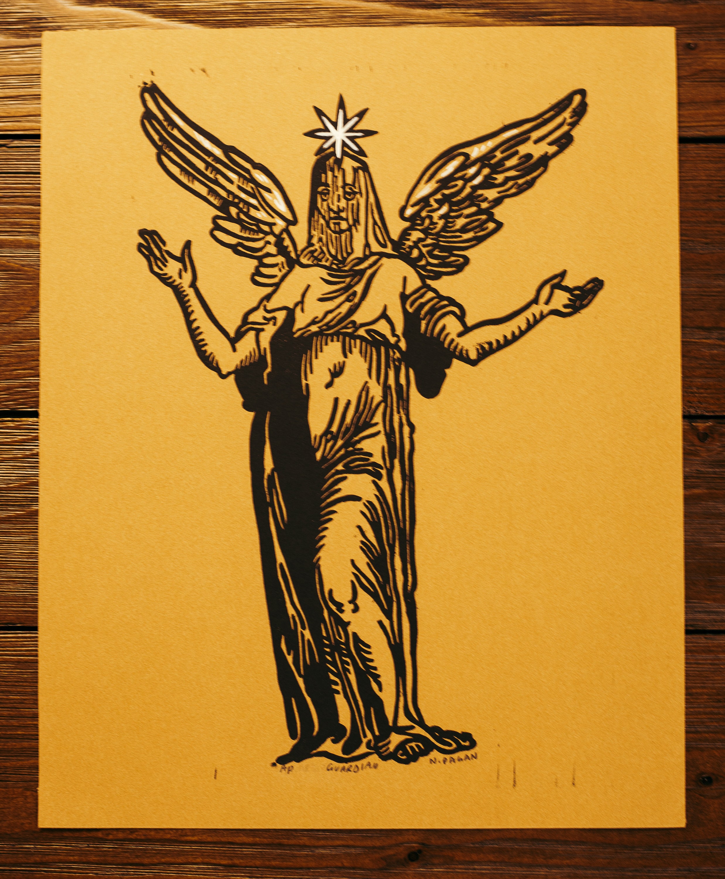 Guardian Angel Original Linocut Print - Etsy