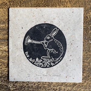 Bunny Horn original linocut print