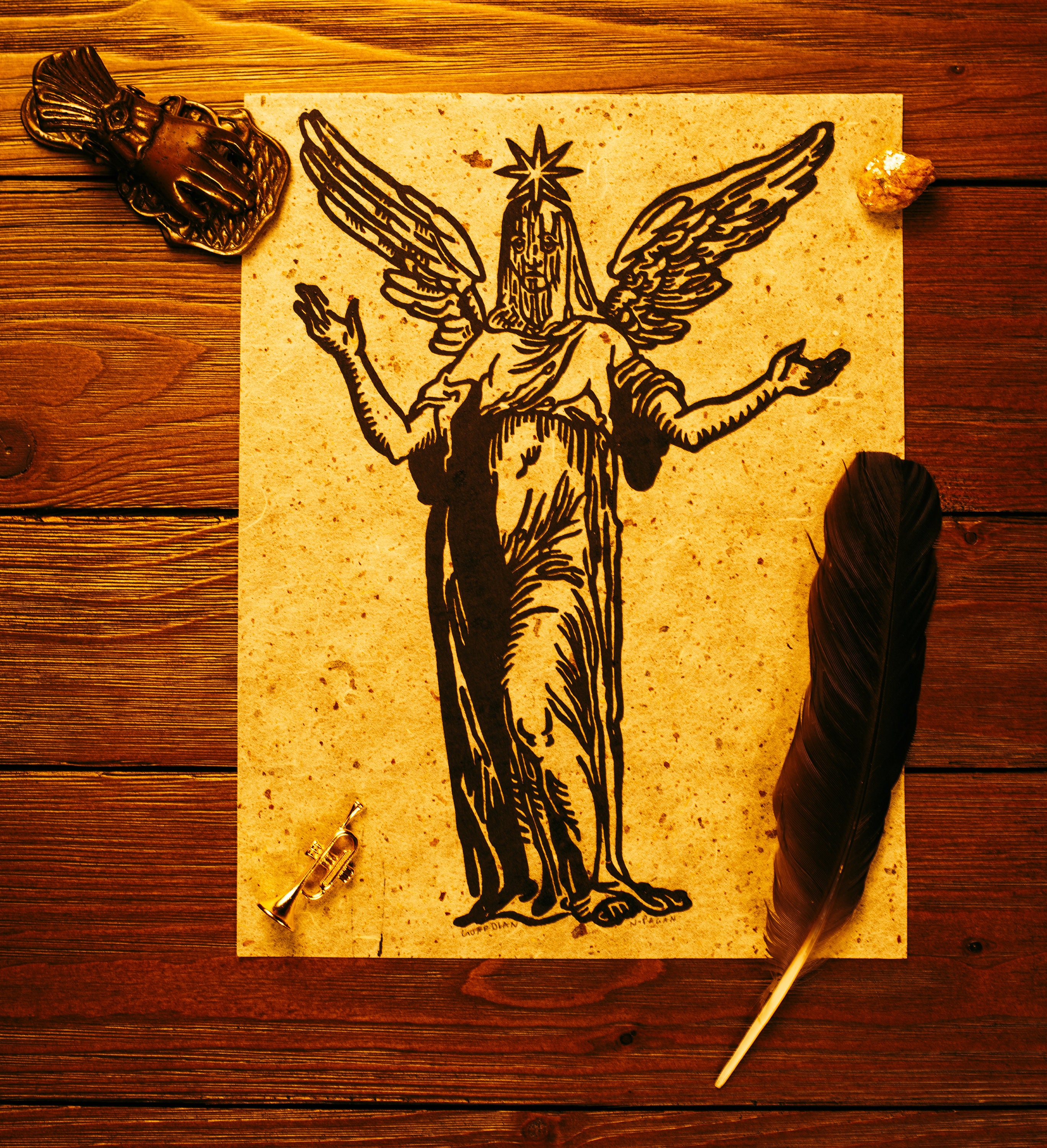 Guardian Angel Original Linocut Print - Etsy