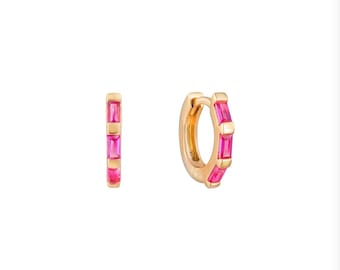 Ruby hoop earrings, small pink gold and hoop earrings , customized earrings