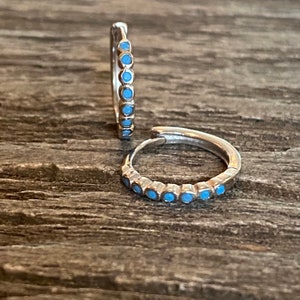 Dainty turquoise hoop earrings, CZ hoop earrings, small  hoops, tiny earrings , huggie earrings, dainty hoop earrings, gift for her